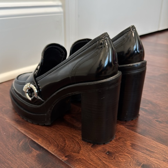 Gianni Bini Black Platform Heels Loafer On-Trend Shoes Patent Chunky Heel, 8.5 - Picture 4 of 11